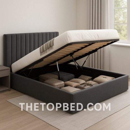TheTopBed OTTOMAN STORAGE GAS LIFT UP VELVET BED FRAME – SINGLE, SMALL DOUBLE, 4FT6, KING SIZE