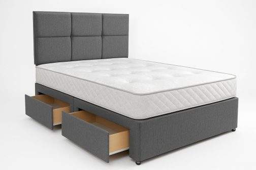 Fabric Divan Bed Set with Mattress and Headboard – Upholstered Platform Base – Medium Firm Coil Spring Mattress – Modern Bedroom Furniture - Image 3