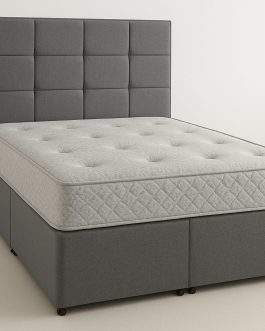 Fabric Divan Bed Set with Mattress and Headboard – Upholstered Platform Base – Medium Firm Coil Spring Mattress – Modern Bedroom Furniture