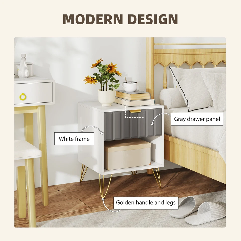 Modern Bedside Drawers Cabinet with Storage – White - Image 4