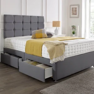 Luxury Grey Fabric Divan Bed Set – 4ft6 Double / 5ft King – Storage Drawers