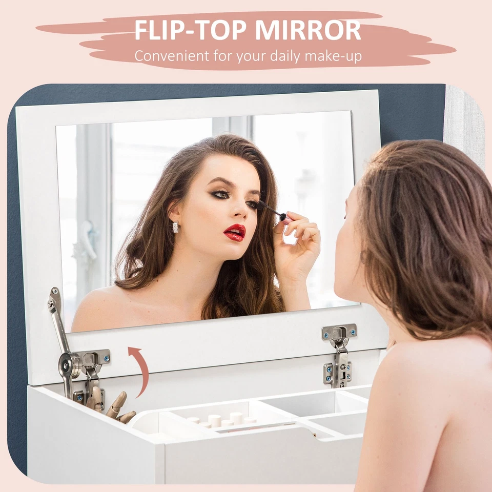 Dressing Table with Mirror and Stool – Modern Vanity Set with Storage (White) - Image 5
