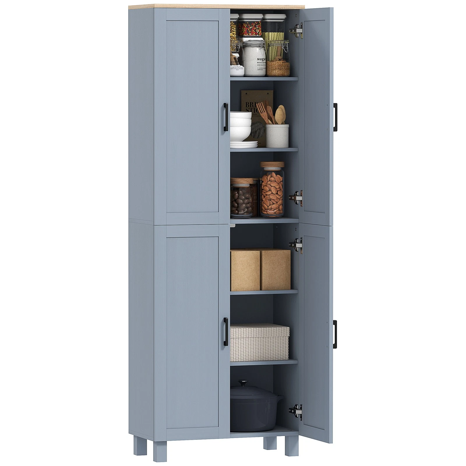 Modern Kitchen Cupboard Storage Cabinet with 6 Shelves – Grey