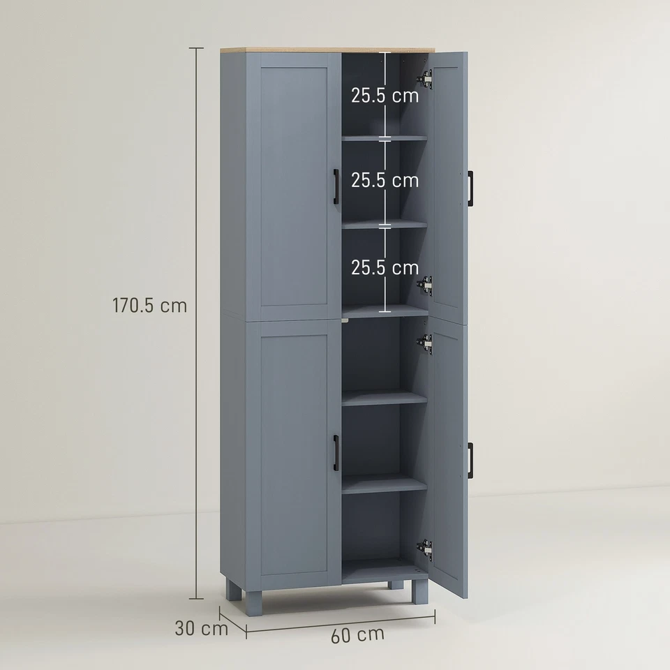 Modern Kitchen Cupboard Storage Cabinet with 6 Shelves – Grey - Image 2