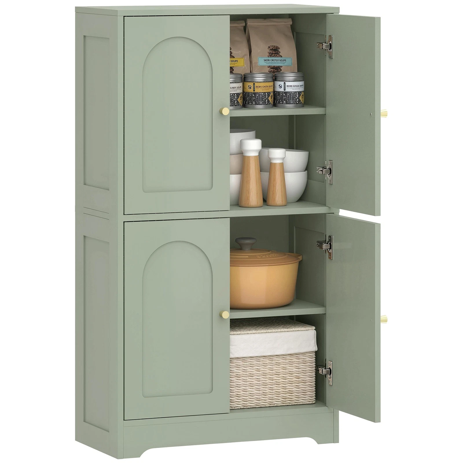 The Top Bed 110cm Kitchen Cupboard with 4 Arched Doors – Green Storage Cabinet with Adjustable Shelves
