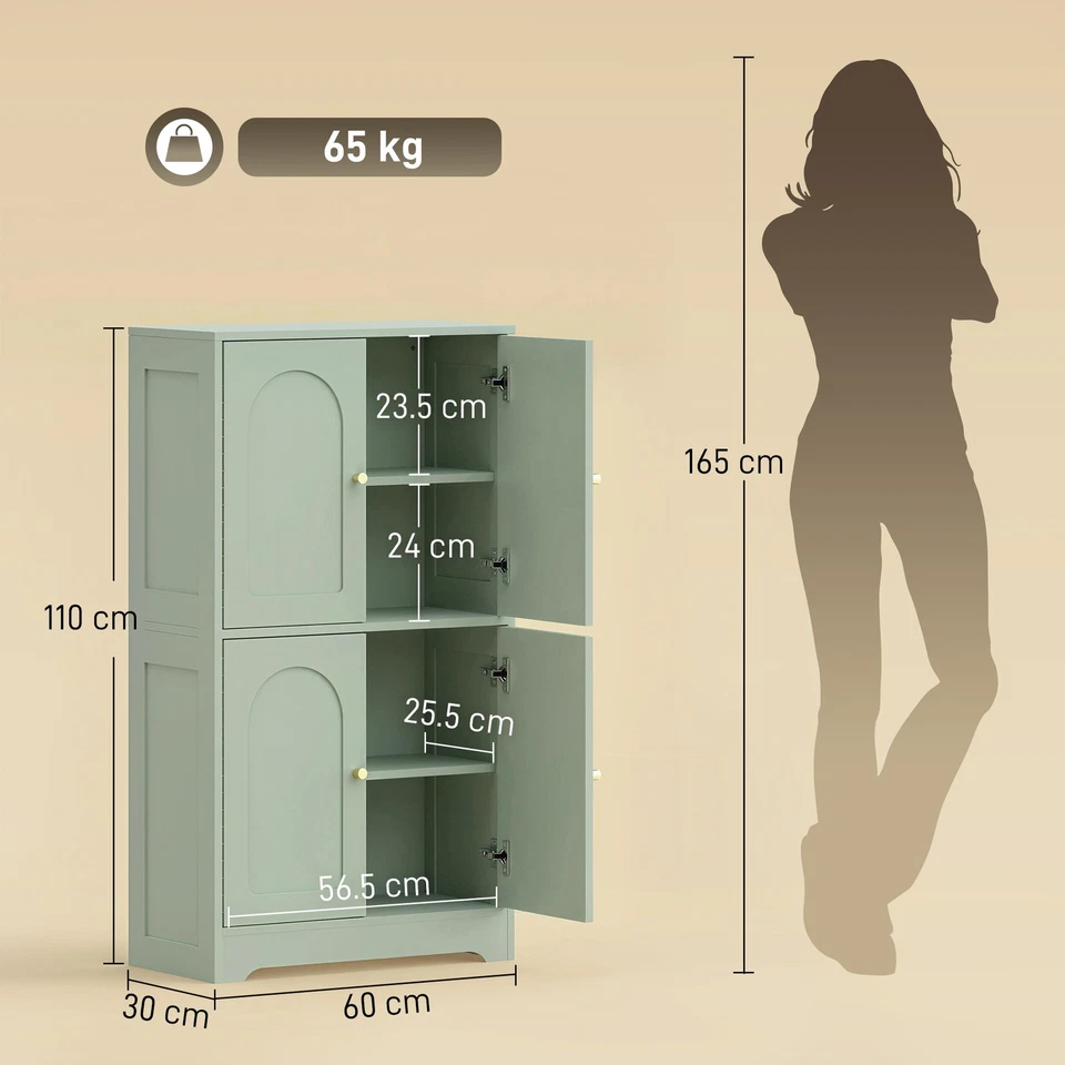 The Top Bed 110cm Kitchen Cupboard with 4 Arched Doors – Green Storage Cabinet with Adjustable Shelves - Image 3