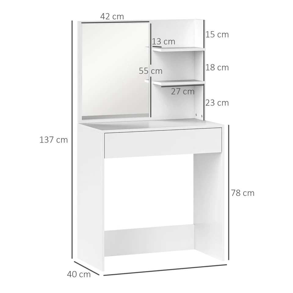 The Top Bed Modern Dressing Table with Mirror & Storage – White Vanity Desk with Drawer & Shelves - Image 3