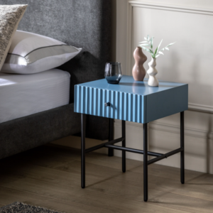 Arabella Bedside Table – Blue | Modern Elegance & Industrial Charm