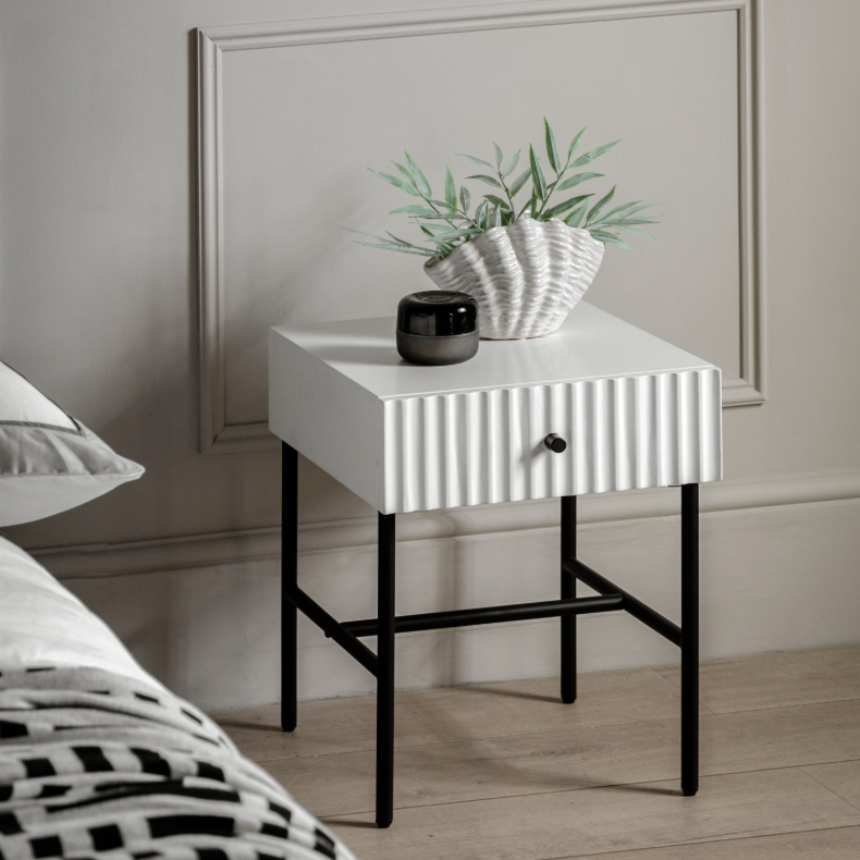 Arabella Bedside Table – White | Modern Elegance & Industrial Charm