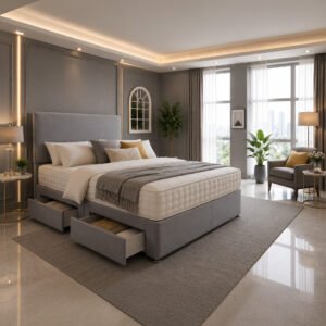 Classic Plain Divan Headboard Set – Timeless Elegance & Practical Storage