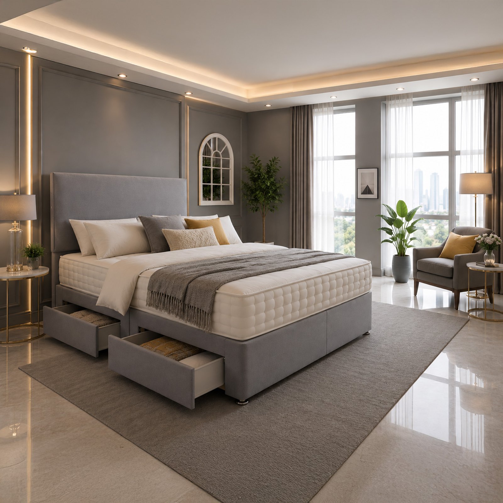 Classic Plain Divan Headboard Set – Timeless Elegance & Practical Storage