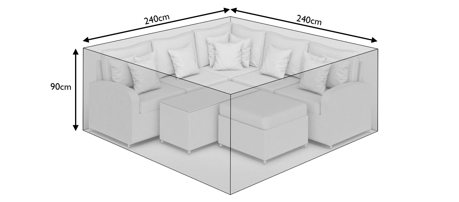 240cm All-Weather Corner Sofa & Square Dining Set Cover