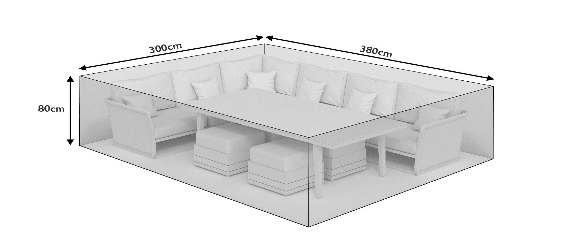 380cm All-Weather U-Shaped Modular Sofa Cover