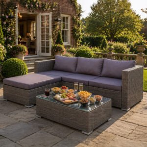 4-Piece Modular Rattan Outdoor Lounge Ensemble