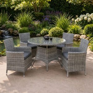 5-Piece Circular Woven Rattan Dining Ensemble