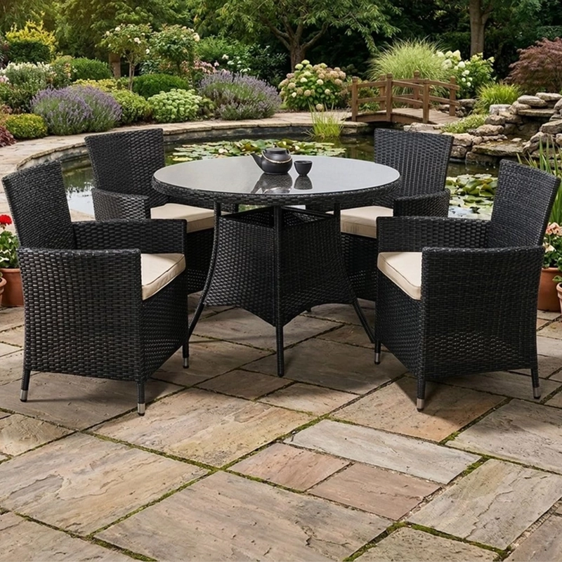 5-Piece Circular Woven Rattan Dining Ensemble - Image 2