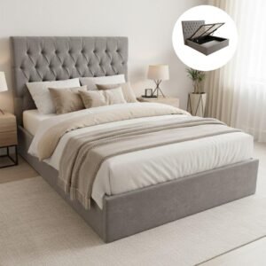 Celine Ottoman Storage Bed – Luxury Velvet Silhouette & Heavy-Duty Gas-Lift Storage