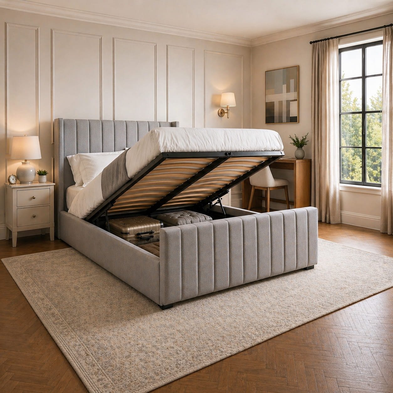 Elisa Ottoman Storage Bed – Luxury Velvet Tailoring & Heavy-Duty Gas-Lift Storage