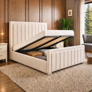 Giselle Ottoman Bed – Elegant Velvet Panel Work & Heavy-Duty Hydraulic Storage