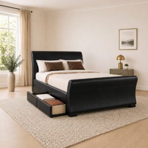 Leesa Four Drawer Storage Bed – Modern Curved Silhouette & Seamless Storage