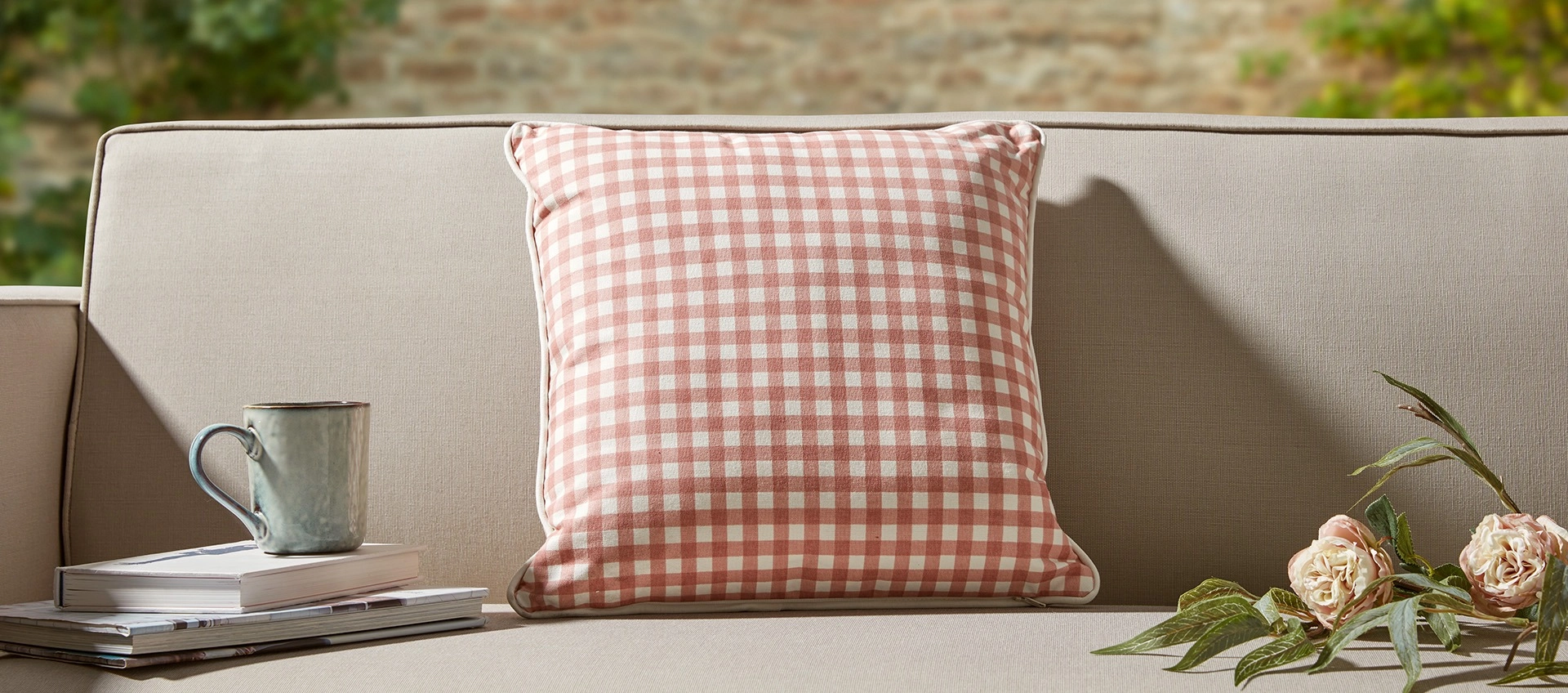 Pink Gingham Outdoor Cushion (40x40cm)