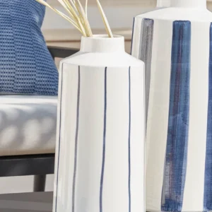 Set of 2 Striped Ceramic Vases