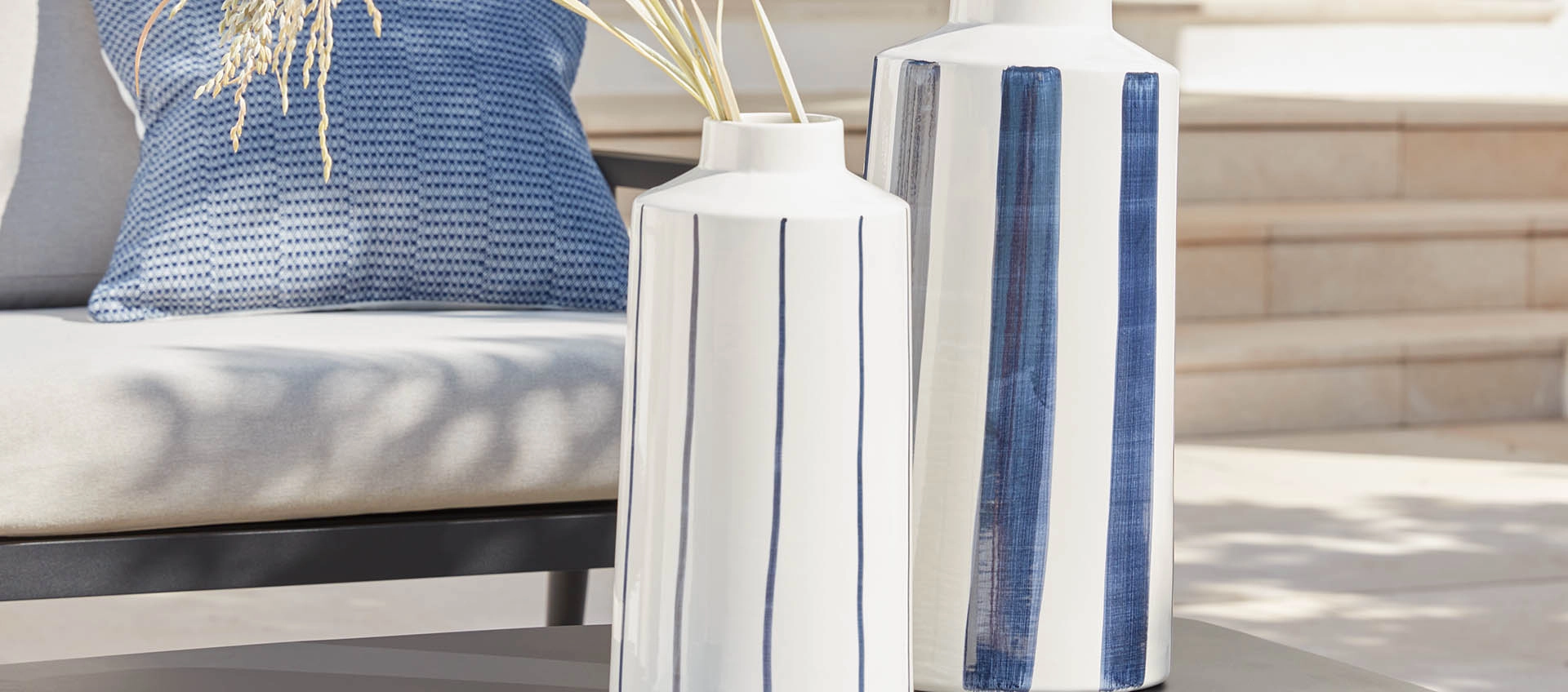 Set of 2 Striped Ceramic Vases