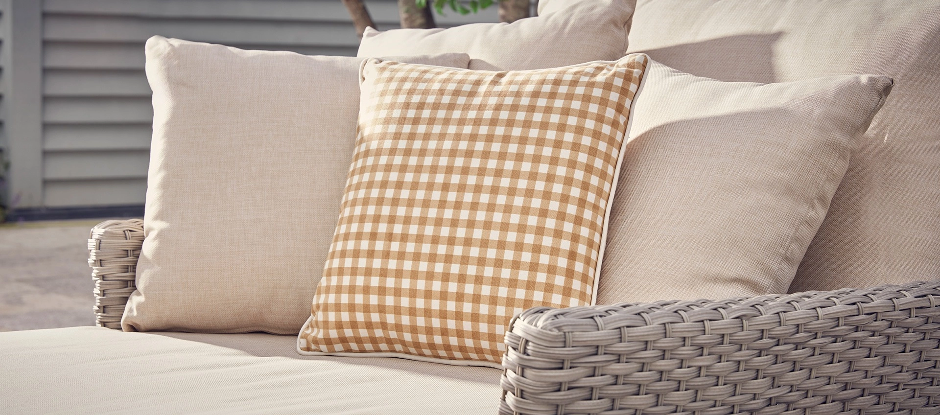 Taupe Gingham Outdoor Cushion (40x40cm)
