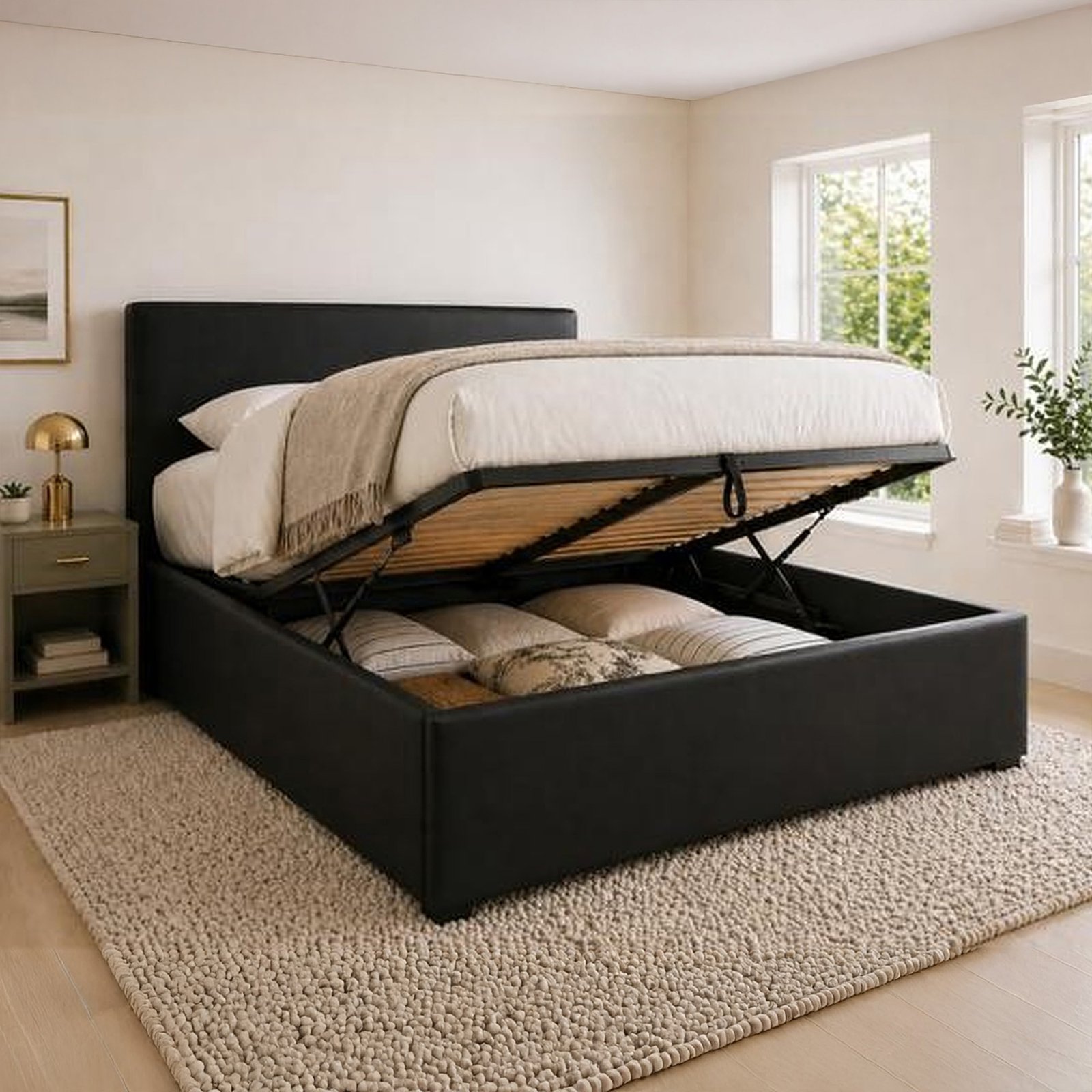 Zena Ottoman Storage Bed – Sleek Faux Leather Styling & Heavy-Duty Gas-Lift Utility