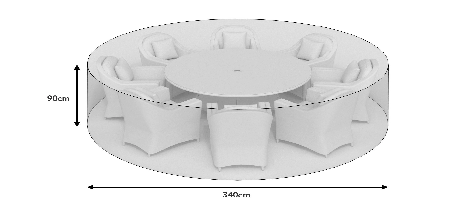 340cm All-Weather Large Round Dining & Small Arc Set Cover